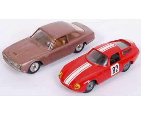 Two vintage Solido 1:43 scale diecast model sports cars of an Alfa Romeo Giulia TZ &amp; an Alfa Romeo 2600. Both in a near m