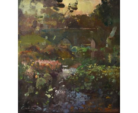 Fred Cuming RA (1930-2022)"Studley Royal Park"Signed, oil on board, 28.5cm by 26cmSome very light surface dirt. Otherwise in 