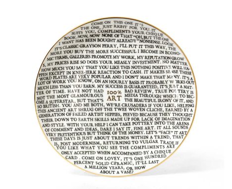 Grayson Perry RA (b.1960)"100% ART PLATE", (2020)China plate, with artist's seal printed to base, produced for the Holburne M