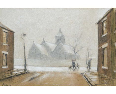 Norman Stansfield Cornish MBE (1919-2014)''Street with Church, Cold Mist''Signed, pastel, 20cm by 29.5cmProvenance: The Stone