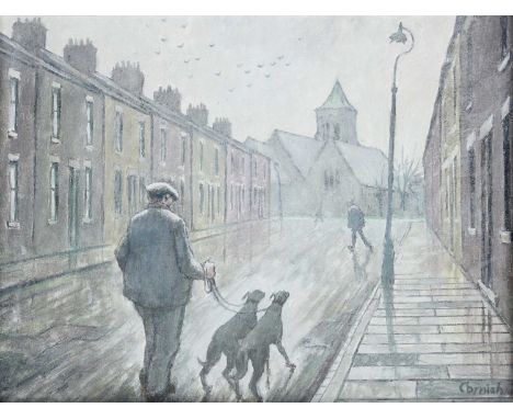 Norman Stansfield Cornish MBE (1919-2014)"Edward Street Man with Dogs"Signed, oil on board, 28cm by 37cmProvenance: Purchased