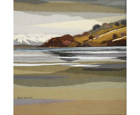 Janet Rawlins (b.1931)Landscape with cottageSigned, collage, together with a further seascape collage by the same hand, 24cm 