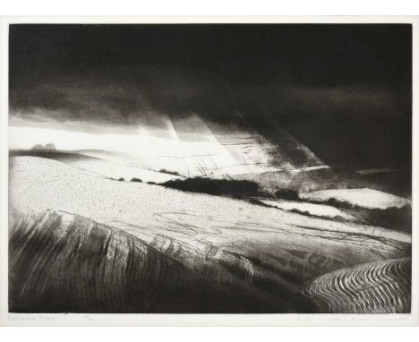 Norman Ackroyd CBE, RA (b.1938)"Woolstone Down"Signed, inscribed and dated 1981, numbered 59/60, etching, 37cm by 49.5cmSligh
