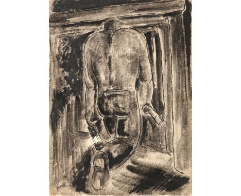 George Bissill (1896-1973)"Miner with Davey Lamp"Signed, pen and ink, circa 1925, 39cm by 28cmProvenance: Abbot and Holder Lt