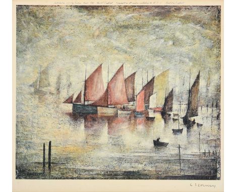 After Laurence Stephen Lowry RBA, RA (1887-1976)"Sailing Boats"Signed, with the blindstamp for the Fine Art Trade Guild, a co