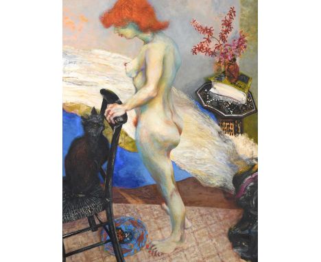 Maggi Hambling CBE (b.1945)"Red Head with Cat"Signed verso and dated (19)83, oil on canvas, 130cm by 96.5cmProvenance: Christ