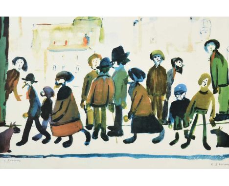 After Laurence Stephen Lowry RBA, RA (1887-1976)''People Standing About''Signed, with the blindstamp for the Fine Art Trade G