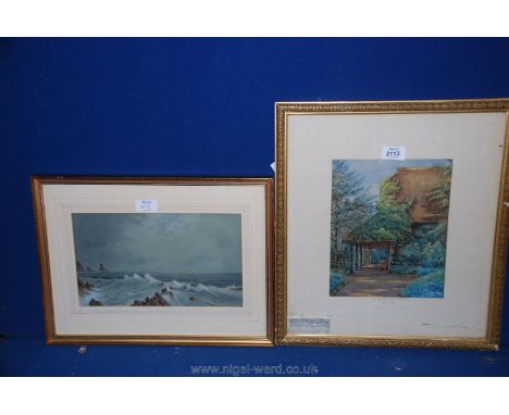 Two Watercolours; seascape by W.B. Hatton 1917 and 'The Studio in the Garden, Elmwood' 1879 by G.Q.P. Talbot (1853-1888).