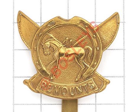 Army Remount Service WW1 OR’s brass cap badge. Die-cast crossed whips pattern. (KK 1045)  Slider VGC 