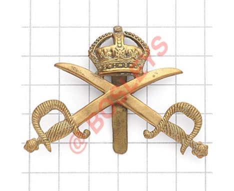 Army Gymnastic Staff brass cap badge. Good large die-stamped crowned crossed swords with ornate hilts. (KK 1062)  Slider Serv