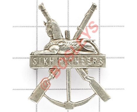 Indian Army. Sikh Pioneers Officer’s 1916 hallmarked silver cap badge. A good scarce die-cast example with London hallmarks. 