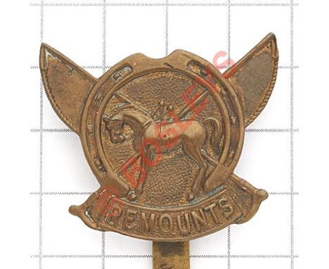 Army Remount Service WW1 OR’s brass cap badge. Die-cast crossed whips pattern. (KK 1045)  Slider VGC 