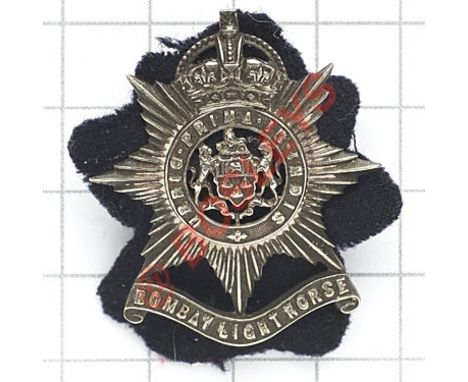 Indian Army. Bombay Light Horse cap badge. Die-stamped silvered example.  Loops VGC Bombay Light Horse redesignated Bombay Li