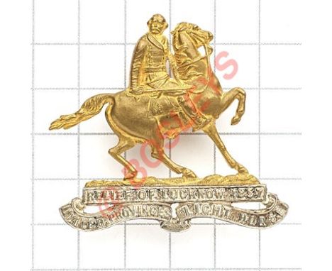 Indian Army. United Provinces Light Horse Officer’s cap badge. British made die-cast silver and gilt example. Gilt cavalryman