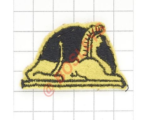 56th Independent Infantry Brigade WW2 cloth formation sign. Yellow Sphinx on black circle embroidered on yellow rectangle whi
