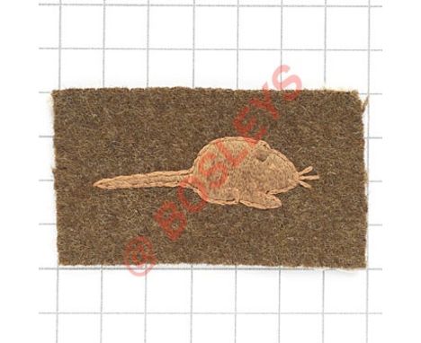 WW2 Home Guard Special Companies / 8th Nottingham Bn. cloth arm badge. Rare pinky red dormouse embroidered on khaki felt rect