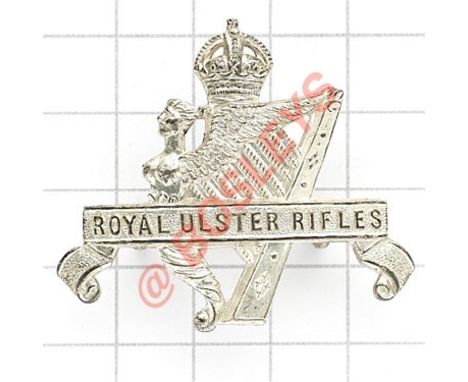 Irish. 1st Bn Royal Ulster Rifles WW2 silver ‘Airborne’ Officer’s & WO’s beret badge. Fine die-cast crowned Maid of Erin Harp