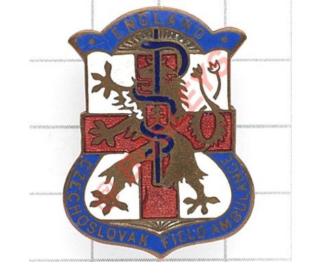 WW2 Czechoslovakian Field Ambulance silvered and enamel badge. A scarce example with Czech Lion, Red Cross and rod of Aescula