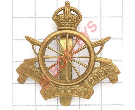 Army Cyclist Corps scarce OR’s brass 12 spoke cap badge. A good die-stamped example. (KK 1872)  Slider VGC 