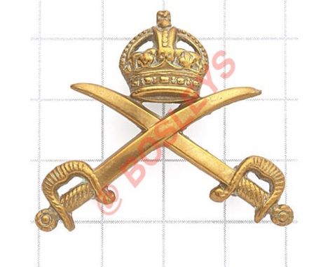 Army Gymnastic Staff brass cap badge. Good smaller die-stamped crowned crossed swords with ornate hilts. (KK 1060)  Three loo