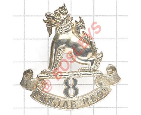 Indian Army. 8th Punjab Regiment Officer’s 1939 Birmingham hallmarked silver cap badge.  A very fine die-cast example.  F & S