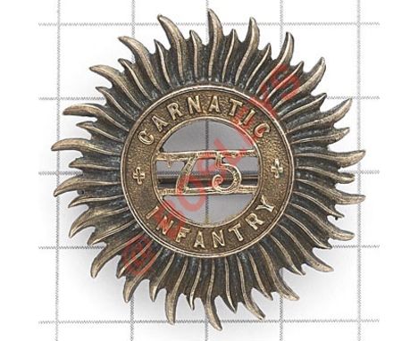 Indian Army. 75th Carnatic Infantry pagri badge circa 1903-22  Die-stamped bi-metal  Stout pagri pin VGC 