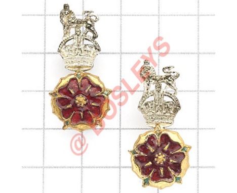 Loyal Regiment pair of Officer’s collars. Fine die-cast silvered, gilt and red enamel pair (2 items)  Loops VGC 