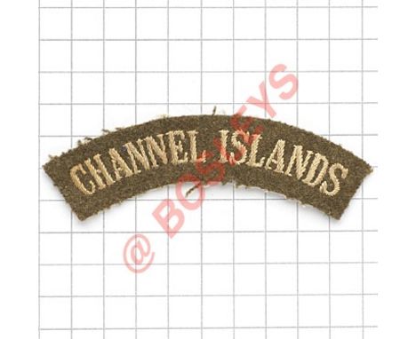 CHANNEL ISLANDS WW2 cloth embroidered shoulder title. Cream on khaki   VGC 