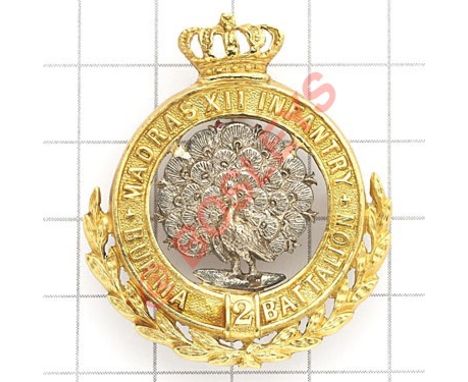Indian Army. 12th Madras Infantry, 2nd Burma Bn. Victorian Officer’s cap badge. A splendid British made die-stamped rich gilt