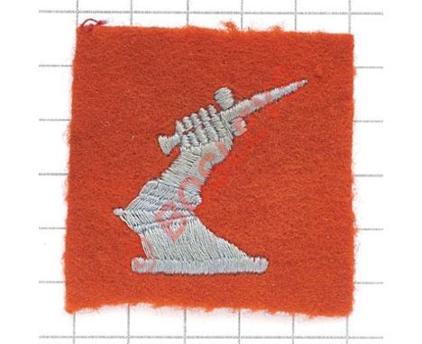 2nd Anti-Aircraft Corps scarce cloth WW2 formation sign. Embroidered light blue mailed arm on torse grasping a dagger embroid