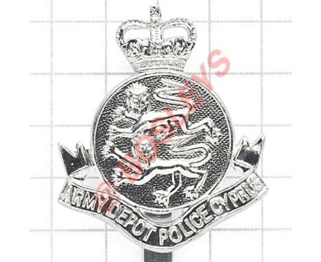 Army Depot Police Cyprus silver anodised cap badge.  Dowler, Birmingham Slider VGC 