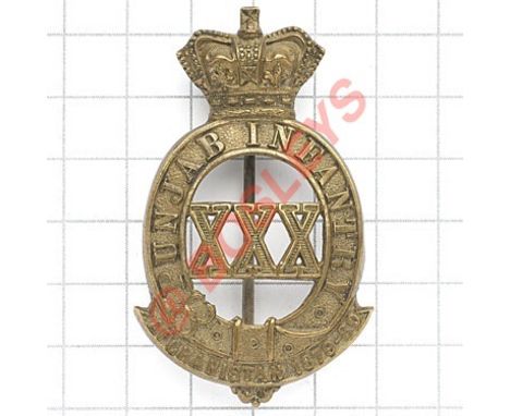 Indian Army. 30th Punjab Infantry Victorian pagri badge. A fine and scarce British made die-stamped white metal example.   St