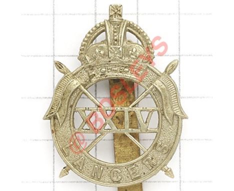 24th Lancers WW2 white metal cap badge. Die-stamped Firmin  London Slider VGC Raised 30th December 1940 and stood down 24th J