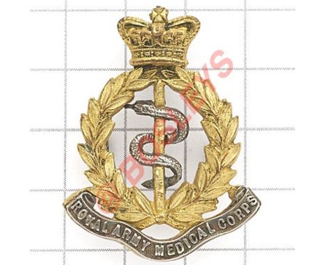 Royal Army Medical Corps Victorian Officer’s cap badge circa 1898-1901 Fine die-cast example. Gilt crowned wreath, the rod of