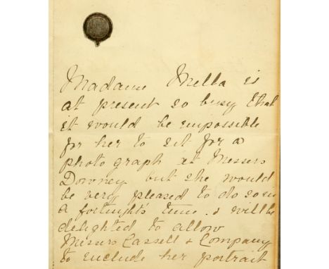 A FRAMED LETTER FROM THE SAVOY HOTEL TO MESSRS DOWNEY ON BEHALF OF DAME NELLIE MELBA, concerning sitting for photographs, wit