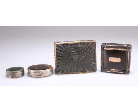 A GEORGE III GILT-METAL MOUNTED PRESSED TORTOISESHELL SNUFF BOX, rectangular, (a/f), 8cm wide; together with AN EARLY 19TH CE
