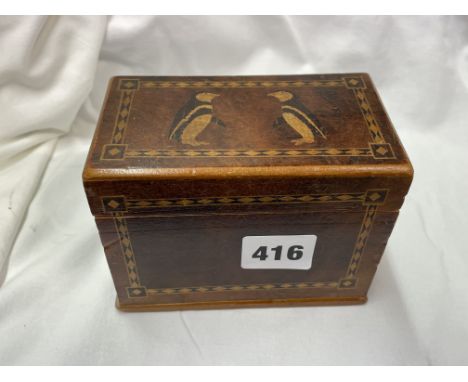 TUMBRIDGEWARE INLAID PLAYING CARD BOX DECORATED WITH PENGUINS 