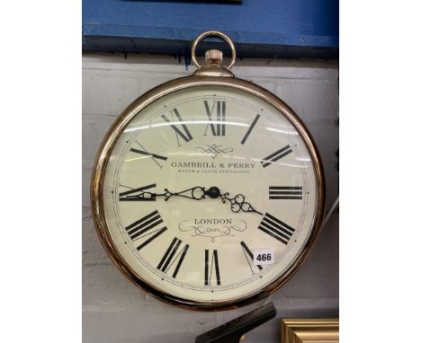 GAMBRILL &amp; PERRY QUARTZ WALL CLOCK IN THE FORM OF A POCKET WATCH 42CM HEIGHT APPROX