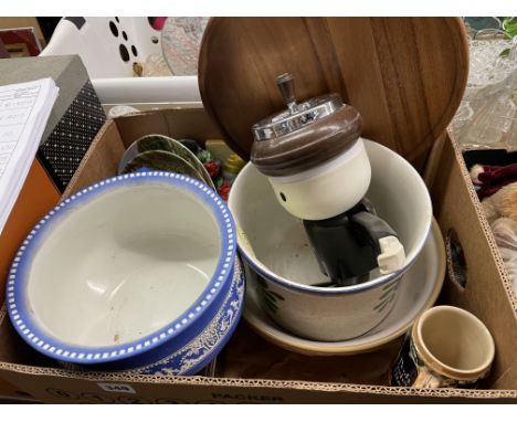 BOX - CHAMBER POT, ROYAL WORCESTER CANAL SERIES PLATES, LAZY SUSAN, ETC