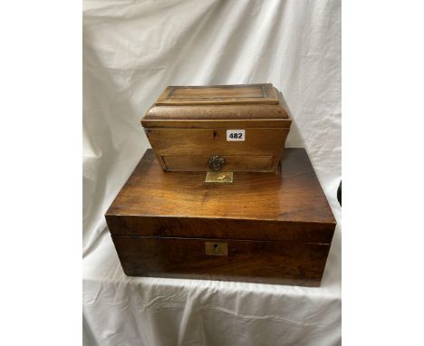 REGENCY SARCOPHAGUS TEA CADDY CONVERTED INTO A NEEDLEWORK BOX AND A WALNUT WRITING BOX A/F