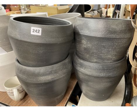 FOUR CHARCOAL CERAMIC PLANTERS