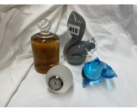 ROYAL DOULTON MANTLE GOLF BALL CLOCK, SQUIRREL AND GLASS PAPERWEIGHT 