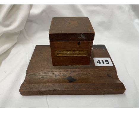 TEAK DESK INKWELL WITH PLAQUE MADE FROM HMS IRON DUKE JUTLAND 1916 