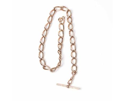 NINE CARAT GOLD ALBERT CHAIN
each link marked for nine carat gold, the T Bar marked for nine carat gold, 45cm, 62.5gms