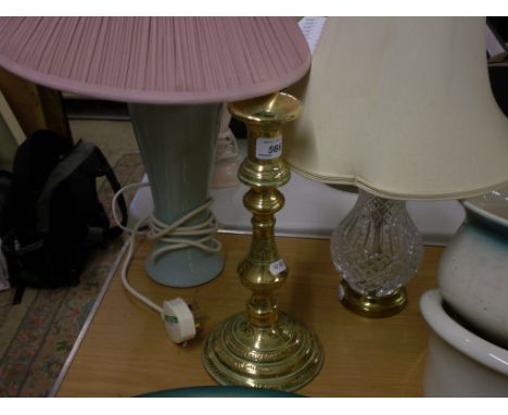 BRASS CANDLESTICK (32 CM) & 2 LAMPS