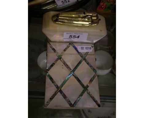 MOTHER OF PEARL CARD CASE AND RETRO RONSON LIGHTER 