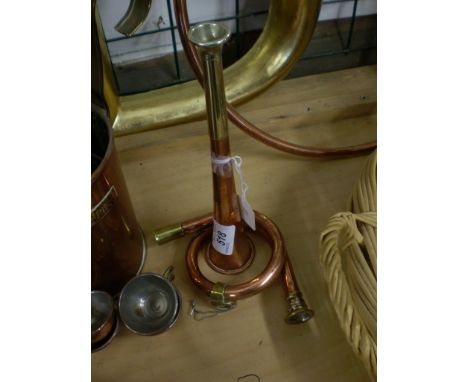 COPPER HUNTING HORN BY SAWN AND ALDNEY PLUS ONE OTHER PIECE 