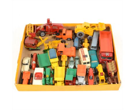 Matchbox Toys; one tray of loose models, including no.36 Lambertta, no.62 TV service van, tractor and trails, Massey Ferguson