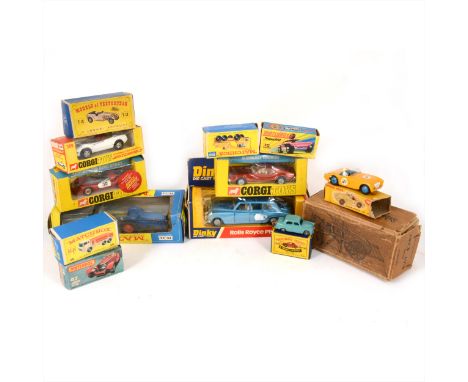 Dinky, Matchbox and Corgi boxed die-cast models; thirteen including, Matchbox no.36 Austin A50, K-11 Fordson Tractor and farm