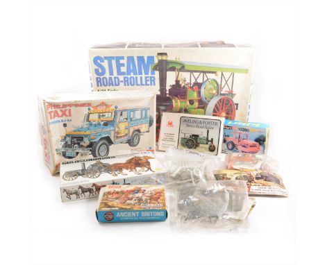 Model kits; ten including Bandai 1:16 scale Steam Road-Roller, Tamiya Gulaschkanone German field kitchen, Esci Philippines Ta